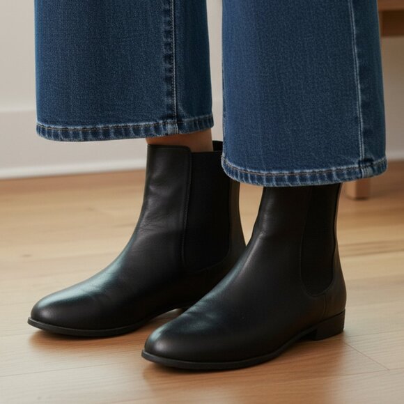 Women’s Chelsea Ankle Boots Booties Faux Leather Slip On Zipper Black Size 6 - Picture 1 of 16
